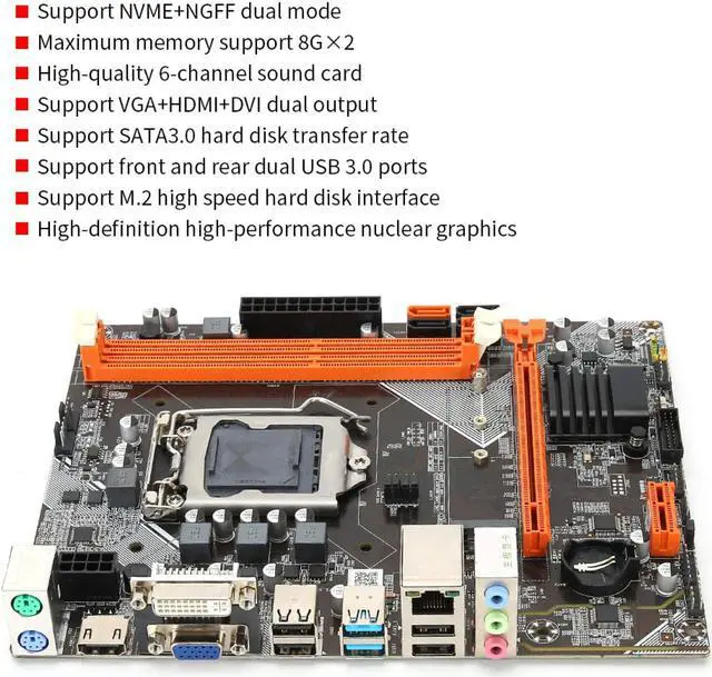 Alt view image 2 of 5 - Desktop Computer Motherboard, M ATX USB3.0 DDR3 SATA3 LGA 1155, M.2 NVME NGFF Mode High Speed Hard Disk Gaming Mainboard, 6 Channel Audio Chip, for B75
