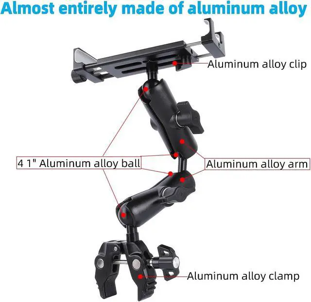 Alt view image 3 of 5 - Aluminum Dual Arm Tablet Mount with Super Clamp for Rails 0.5'' to 2'' in Diameter, Side Mount Tablet Holder for Mic Stand, Compatible with iPad Pro 12.9 Air Mini, Galaxy Tab, 4.7-12.9" Tablets