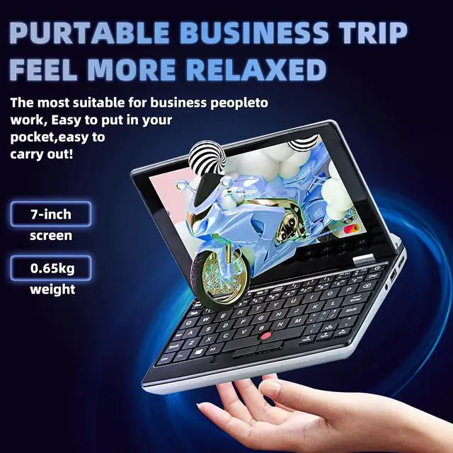 Alt view image 2 of 5 - All Metal 7'' HD Touchscreen Ultra-Light Mini Laptop: Celeron J4105 12GB RAM,960GB SSD, Win 11 Pro/MS Office 2019, WiFi, USB3.0, Mini HDMI, Webcam, TF Card - for Business and Students (12G+960GB)