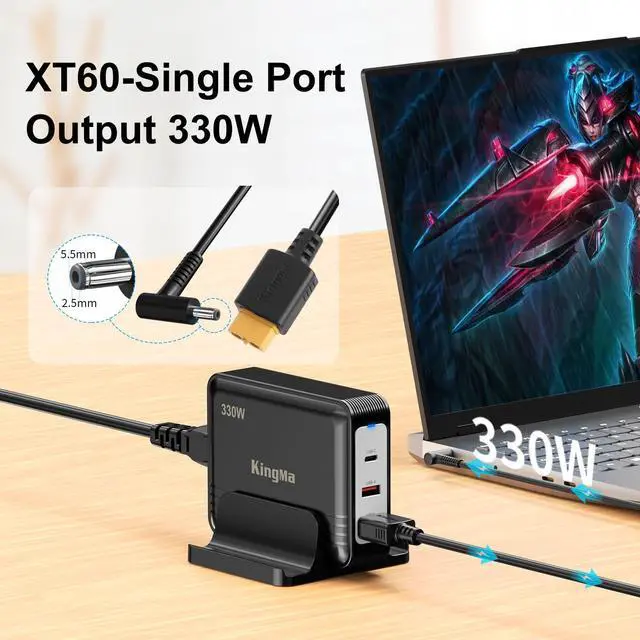 Alt view image 2 of 5 - ASUS 330W GaN Gaming Laptop Charger with 55/25mm Cable, PD 3.0 (20V/16.5A) 3-Port Fast Charging Adapter Compatible with FX50/FX53/ZX50/K550/N550/A550/N551/FX63 for ASUS TUF Gaming & ROG Strix Laptops