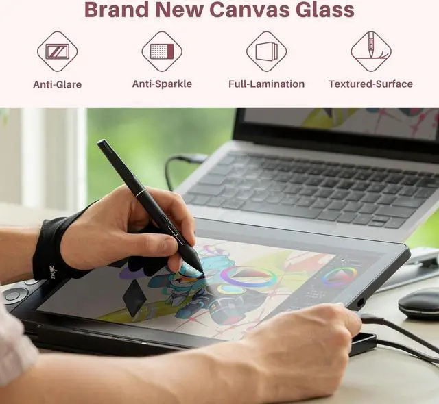 Alt view image 3 of 5 - 2024 HUION Kamvas 13 (Gen 3) Drawing Tablet with Screen, 13.3" Full-laminated Art Tablet with Anti-sparkle Canvas Glass, 99% sRGB, PenTech 4.0, 16384 Pen Pressure, Dual Dial for PC, Mac, Android, Pink