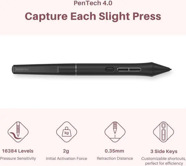 Alt view image 5 of 5 - 2024 HUION Kamvas 13 (Gen 3) Drawing Tablet with Screen, 13.3" Full-laminated Art Tablet with Anti-sparkle Canvas Glass, 99% sRGB, PenTech 4.0, 16384 Pen Pressure, Dual Dial for PC, Mac, Android, Pink