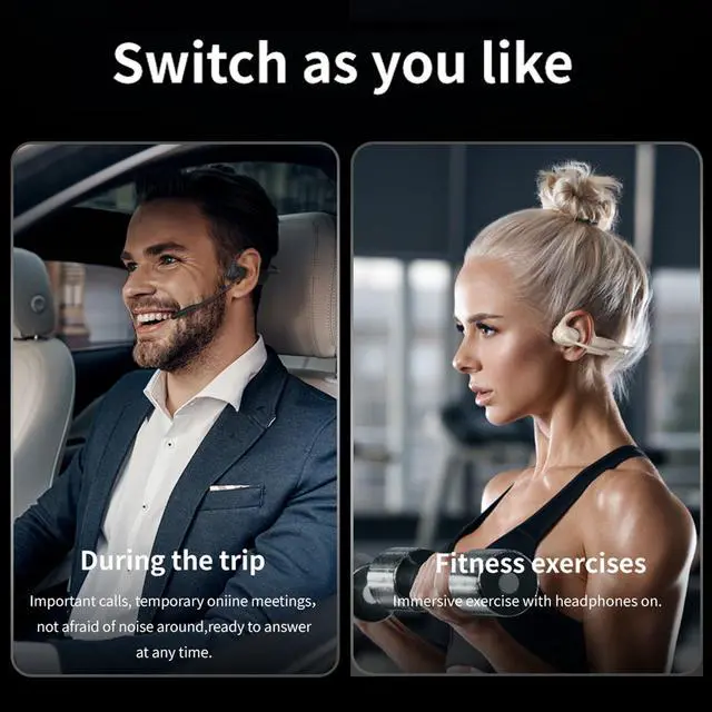 Alt view image 5 of 5 - LHYTHY Bone Conduction Earphones with Noise Cancelling Boom Microphone, Open Wireless Bluetooth 5.3 Computer Headset for Driving, Sports, Running, Teleconferencing, Cycling