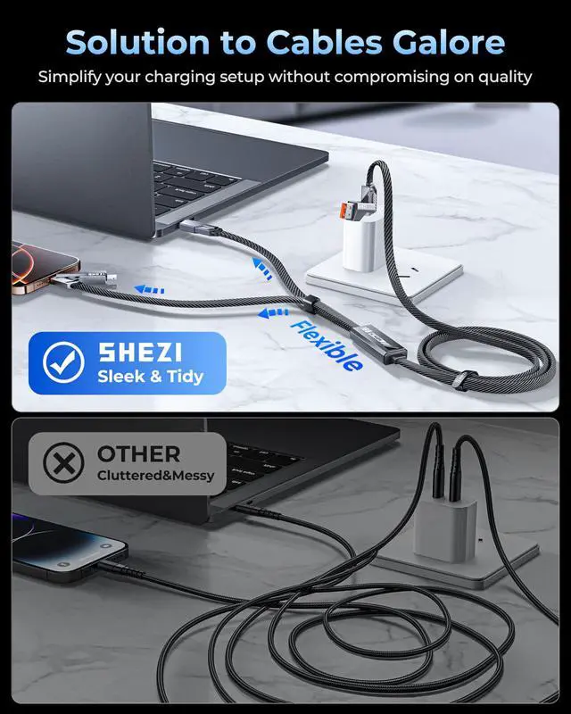 Alt view image 5 of 5 - SHEZI Upgraded 6 in 1 Multi Charging Cable, 100W USB C to Lightning Cable [1G File Done in 20s] Fast Charging for iPhone/iPad, Flat Braided Multiple Charger Cord Combo L/Type C/USB A-5FT