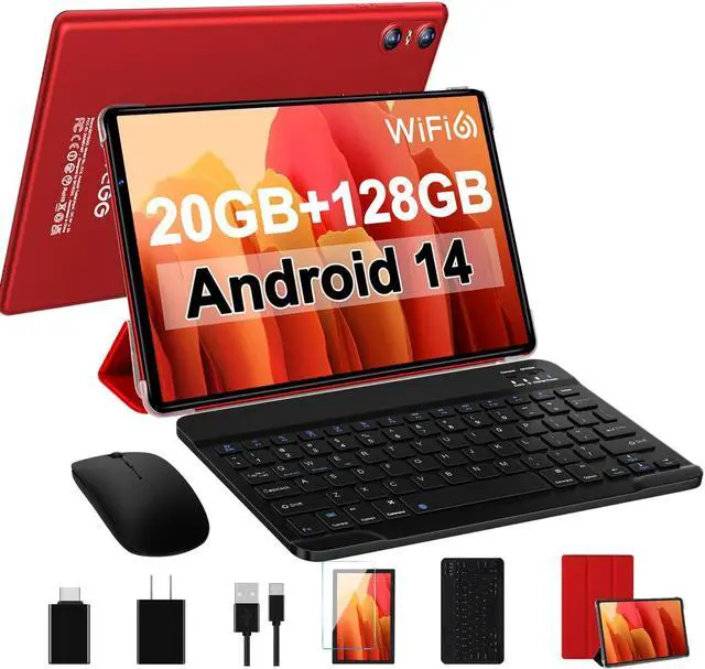 Main image of SKYEGG Android 14 Tablet 10.1 inch Tablets,20GB RAM 128GB ROM 1TB Expand,Octa-Core Processor,Dual Camera,WiFi 6,GPS,Bluetooth 5.0,6000mAh Long Battery Life with Keyboard/Mouse-Red