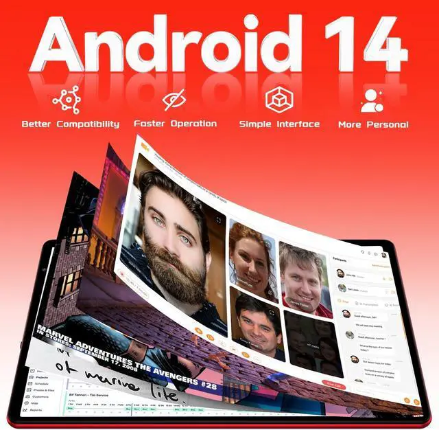 Alt view image 2 of 5 - SKYEGG Android 14 Tablet 10.1 inch Tablets,20GB RAM 128GB ROM 1TB Expand,Octa-Core Processor,Dual Camera,WiFi 6,GPS,Bluetooth 5.0,6000mAh Long Battery Life with Keyboard/Mouse-Red