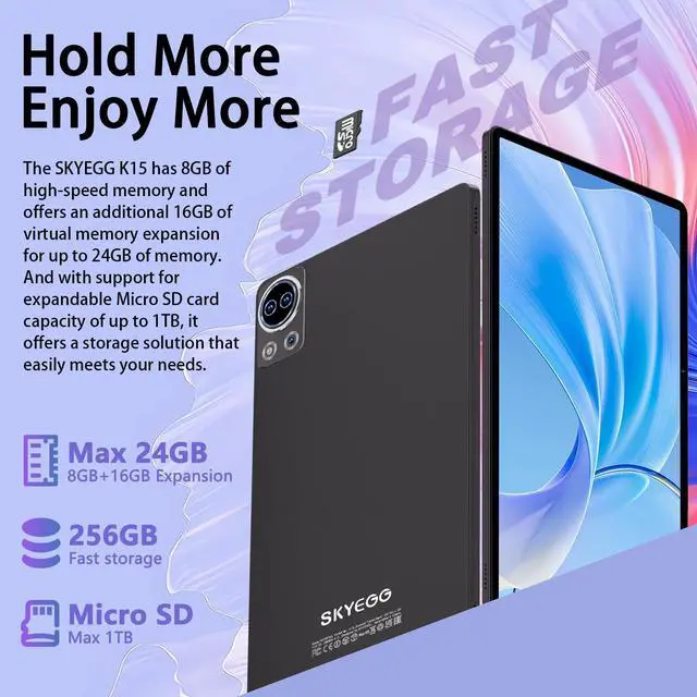 Alt view image 4 of 5 - SKYEGG Tablet 11 inch Android 14 Tablets, 24GB+256GB+1TB Expand, Widevine L1 Compatible 8-Core Tablet PC with 5G WiFi, 8000mAh Big Battery, 13MP Camera, 11'' IPS HD Touchscreen, Face ID, GPS(Grey)