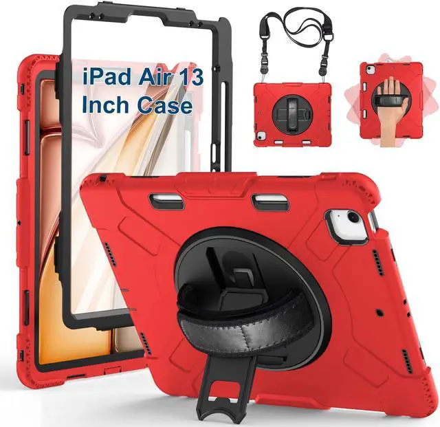 Main image of SUPFIVES Case for iPad Air 13 Inch 2024,Upgraded Military Shockproof Silicone Cover with Screen Protector+Hand Strap+Shoulder Strap+Rotating Kickstand+Pencil Holder,Red