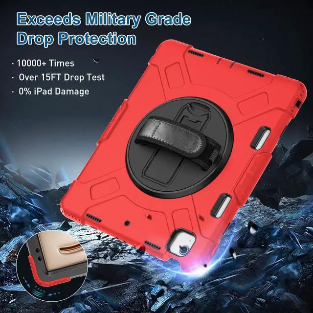 Alt view image 4 of 5 - SUPFIVES Case for iPad Air 13 Inch 2024,Upgraded Military Shockproof Silicone Cover with Screen Protector+Hand Strap+Shoulder Strap+Rotating Kickstand+Pencil Holder,Red