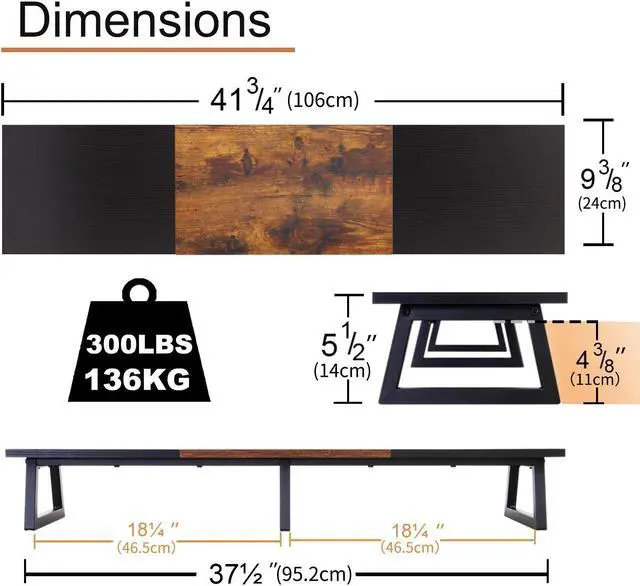 Alt view image 4 of 5 - TEAMIX 42 inch Large Dual Monitor Riser, Extra Long Monitor Stand Riser for 2 Monitors, Wood & Steel Desktop Riser Desk Organization Home Office (Black+Brown, 42 inch)