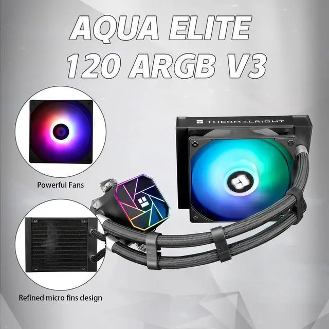 Alt view image 3 of 5 - Thermalrlght Aqua Elite 120 V3 Liquid CPU Cooler, AIO Pump Head Speed up to 3300RPM, TL-C12B-S V2 PWM Fans,for AMD/AM4/AM5, Intel LGA1150/1151/1200/2011/1700, Computer CPU Aio Cooler