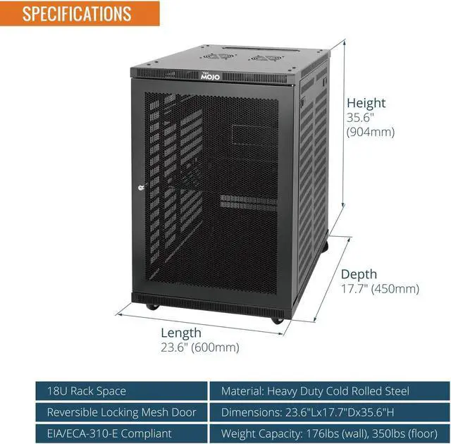 Alt view image 2 of 5 - Tecmojo 18U Wall Mount Rack,18U Rack 17.7 Inch Depth,Hold Up to 176 Lbs,Server Rack with Casters,Enclosed Wall Mount Rack Kit for 19 Inch Network,Server and AV Gear,Mesh Door(Elite Collection)