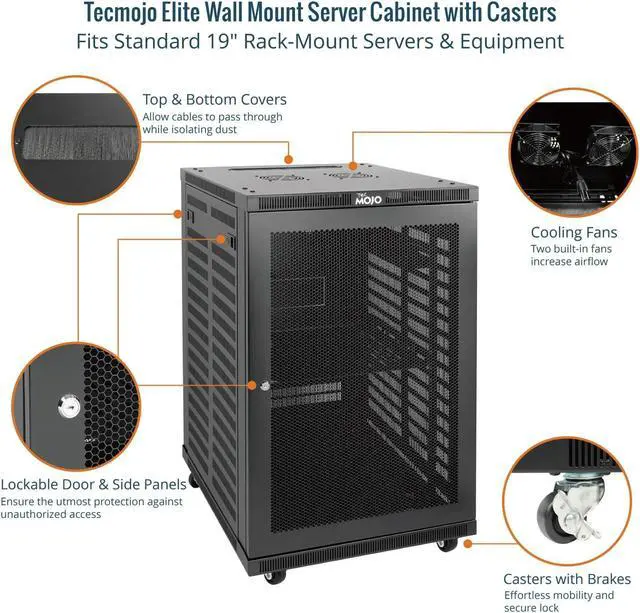 Alt view image 3 of 5 - Tecmojo 18U Wall Mount Rack,18U Rack 17.7 Inch Depth,Hold Up to 176 Lbs,Server Rack with Casters,Enclosed Wall Mount Rack Kit for 19 Inch Network,Server and AV Gear,Mesh Door(Elite Collection)