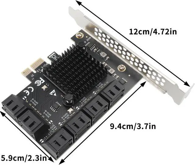 Alt view image 4 of 5 - PCIe x1 to 12-Port SATA3.0 Expansion Card,6Gbps SATA Adapter for SSD/HDD, Plug and Play with 12 Status LEDs, Compatible with Windows/Linux/Ubuntu/ESXi/Synology NAS (with SATA Bundle Cables)