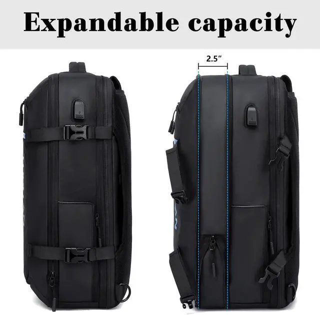 Alt view image 3 of 5 - TUGUAN Travel Laptop Backpack 40L Large Computer Backpack with USB Charging Port 17 Inch Business Backpack for Men Work Expandable Travel Backpacks College Daypack for Men, Black