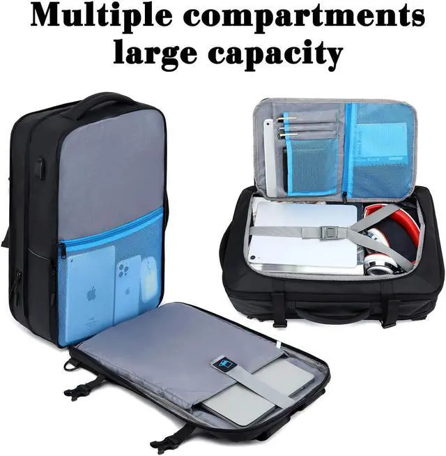 Alt view image 4 of 5 - TUGUAN Travel Laptop Backpack 40L Large Computer Backpack with USB Charging Port 17 Inch Business Backpack for Men Work Expandable Travel Backpacks College Daypack for Men, Black