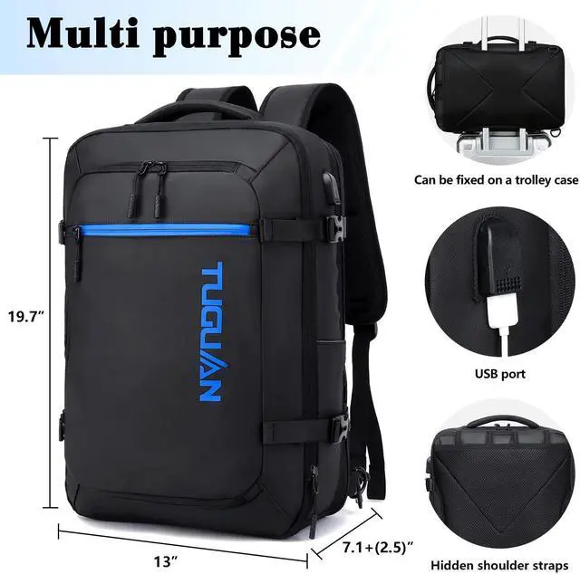 Alt view image 5 of 5 - TUGUAN Travel Laptop Backpack 40L Large Computer Backpack with USB Charging Port 17 Inch Business Backpack for Men Work Expandable Travel Backpacks College Daypack for Men, Black