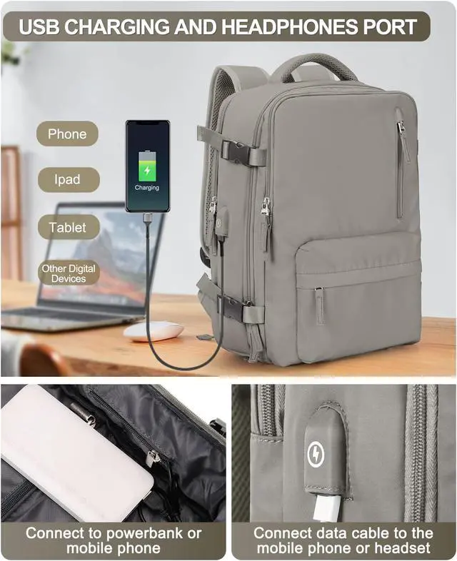 Alt view image 3 of 5 - VGCUB Large Travel Backpack Bag for Women Men,Carry on Backpack,17 Inch Laptop Business Work Waterproof Backpack with Laptop Compartment,Person Item Flight Approved,Mochila de Viaje,Large Brown