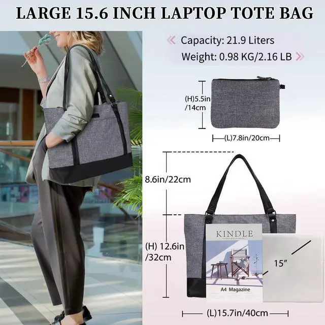 Alt view image 2 of 5 - Laptop Tote Bag for Women, 15.6 Inch Computer Shoulder Bag Teacher Work Bag Travel Purse with Small Pouch VONXURY