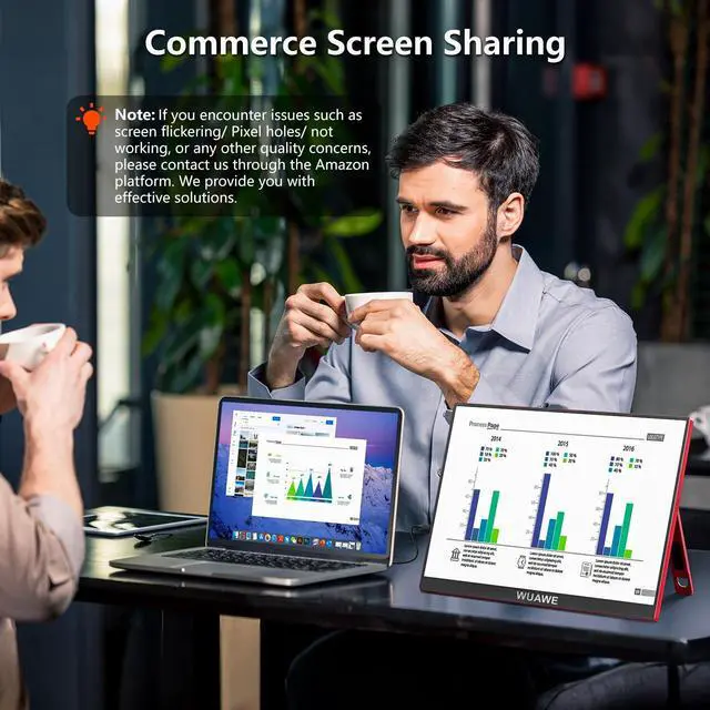 Alt view image 3 of 5 - WUAWE Portable Monitor 16" 1200P IPS Travel Monitor for Laptop with Built-in Stand,USB-C HDMI,100% sRGB HDR Freesync Display,Plug&Play for PC PS5 Switch (Red)