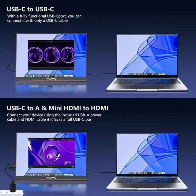 Alt view image 5 of 5 - WUAWE Portable Monitor 16" 1200P IPS Travel Monitor for Laptop with Built-in Stand,USB-C HDMI,100% sRGB HDR Freesync Display,Plug&Play for PC PS5 Switch (Red)