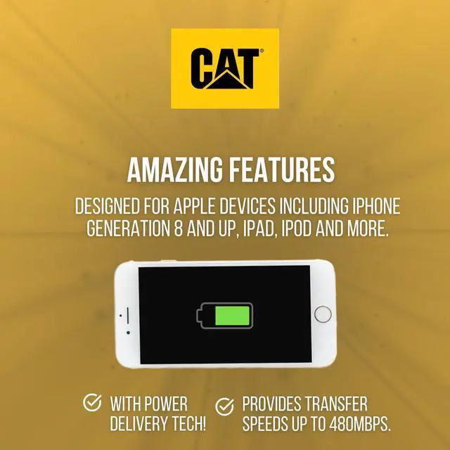 Alt view image 3 of 5 - CAT MFI Apple Certified Lightning Cable - 10 Ft iPhone USB C to Lightning Cable Fast Charging Charge Plus Sync Charger Cord for Cell Phone Type C Cable