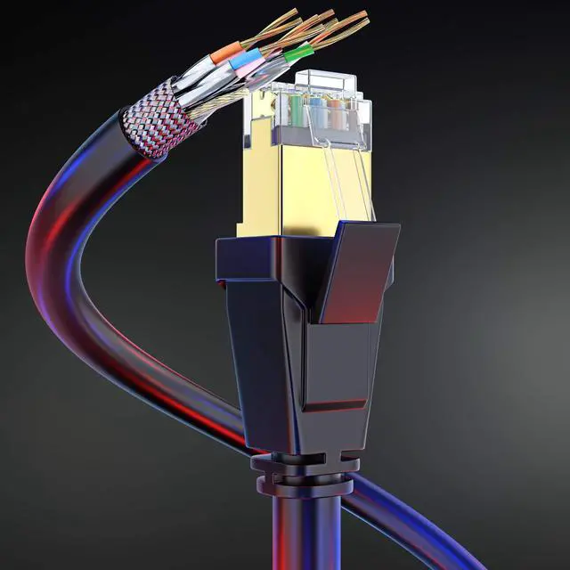 Alt view image 4 of 5 - Cat 8 Ethernet Cable 100 ft, Ethernet Cable with Gold-Plated RJ45 Connector, Cat 8 Network Cable, LAN Internet Cable for Modems, Routers, Network Switch, High Speed Ethernet Cable (Black)