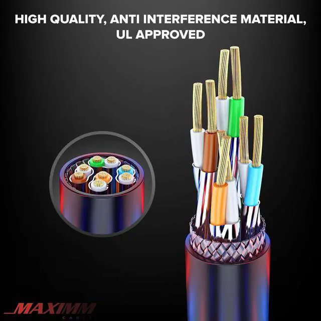 Alt view image 3 of 5 - Cat 8 Ethernet Cable 100 ft, Ethernet Cable with Gold-Plated RJ45 Connector, Cat 8 Network Cable, LAN Internet Cable for Modems, Routers, Network Switch, High Speed Ethernet Cable (Black)