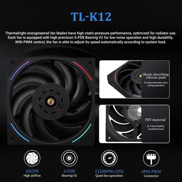 Alt view image 4 of 5 - Thermalright Mjolnir Vision 360 ARGB Black CPU Water Cooler,3 PWM Fans Water Cooling System with 2000PRM,for AM4/AM5&Intel LGA1851/1700, Magnetic Detachable LCD Screen with 320 * 240 Resolution