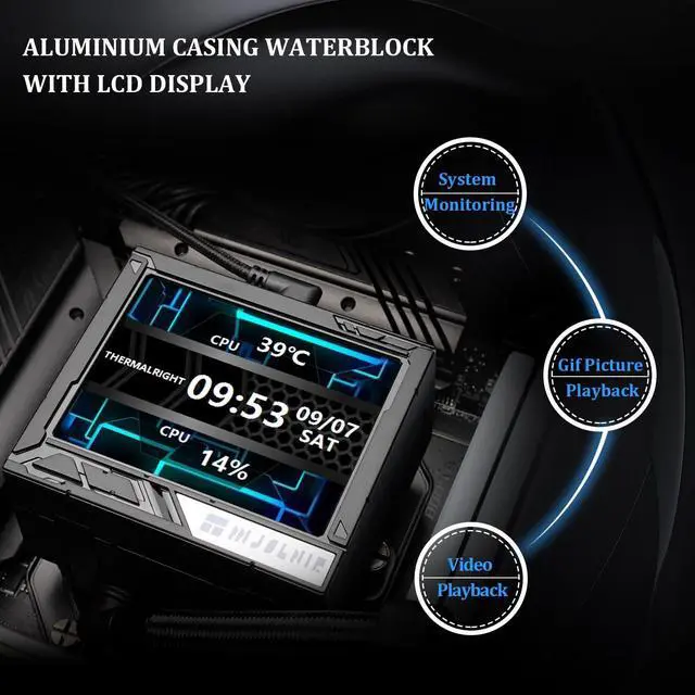 Alt view image 5 of 5 - Thermalright Mjolnir Vision 360 ARGB Black CPU Water Cooler,3 PWM Fans Water Cooling System with 2000PRM,for AM4/AM5&Intel LGA1851/1700, Magnetic Detachable LCD Screen with 320 * 240 Resolution