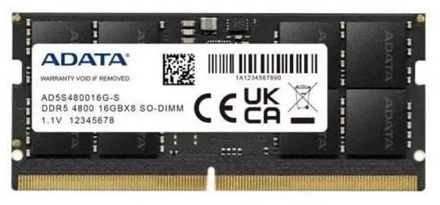 Alt view image 2 of 3 - ADATA Premier 16GB (1x16GB) DDR5 4800MHz CL40 PC5-38400 262-Pin SODIMM Memory RAM Single Pack(AD5S480016G-S)