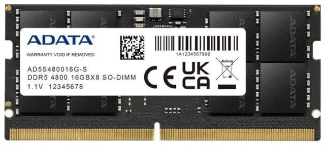 Main image of ADATA Premier 16GB (1x16GB) DDR5 4800MHz CL40 PC5-38400 262-Pin SODIMM Memory RAM Single Pack(AD5S480016G-S)