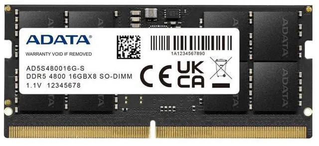 Alt view image 3 of 3 - ADATA Premier 16GB (1x16GB) DDR5 4800MHz CL40 PC5-38400 262-Pin SODIMM Memory RAM Single Pack(AD5S480016G-S)