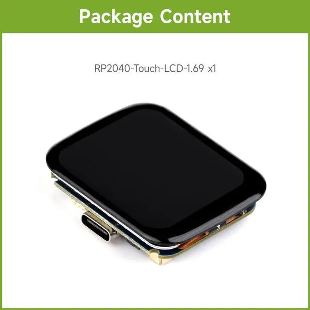 Alt view image 2 of 5 - Waveshare RP2040 Microcontroller Development Board 1.69inch Touch LCD, Based on Raspberry Pi RP2040, Rounded Corners, Dual-core Arm Processor, 16MB Flash, Accelerometer and Gyroscope Sensor