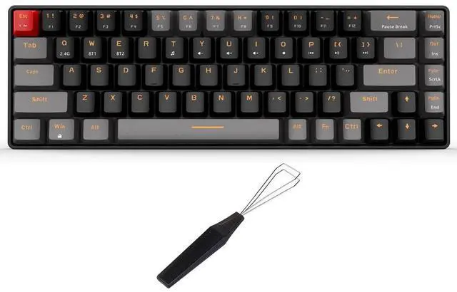 Main image of Qisan Wireless Mechanical Gaming Keyboard & Keycap Puller Bundle | Dual Mode 2.4G/BT Wireless Keyboard with Red Switch Mini Design (60%) 68 Keys | Black Stainless Steel Keycap Removal Tool