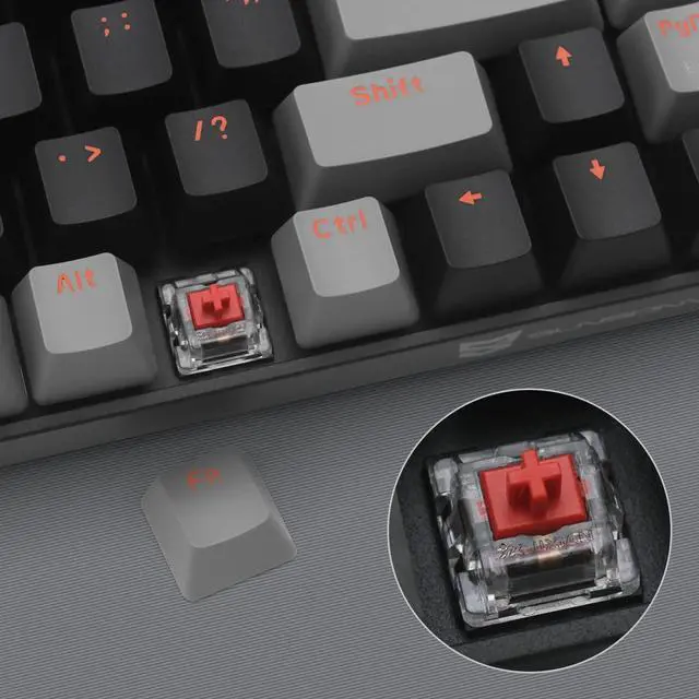 Alt view image 5 of 5 - Qisan Wireless Mechanical Gaming Keyboard & Keycap Puller Bundle | Dual Mode 2.4G/BT Wireless Keyboard with Red Switch Mini Design (60%) 68 Keys | Black Stainless Steel Keycap Removal Tool