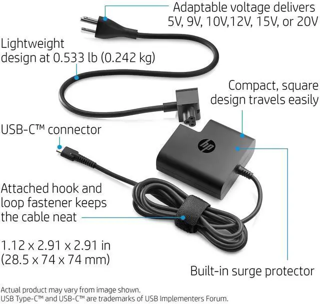 Alt view image 2 of 3 - HP USB-C Travel Power Adapter 65W