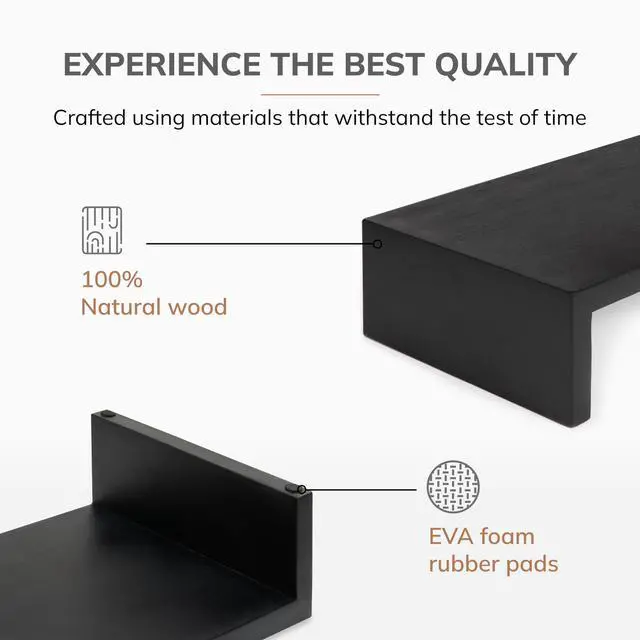 Alt view image 2 of 5 - Anji Mountain Wooden Monitor Stand - Elegant Monitor Riser, Perfect Monitor Stand for Desk Organization, Durable Wood Construction monitor stands, Enhances Ergonomics and Workspace Efficiency,Black