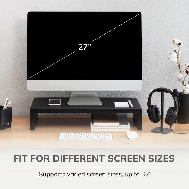 Alt view image 4 of 5 - Anji Mountain Wooden Monitor Stand - Elegant Monitor Riser, Perfect Monitor Stand for Desk Organization, Durable Wood Construction monitor stands, Enhances Ergonomics and Workspace Efficiency,Black