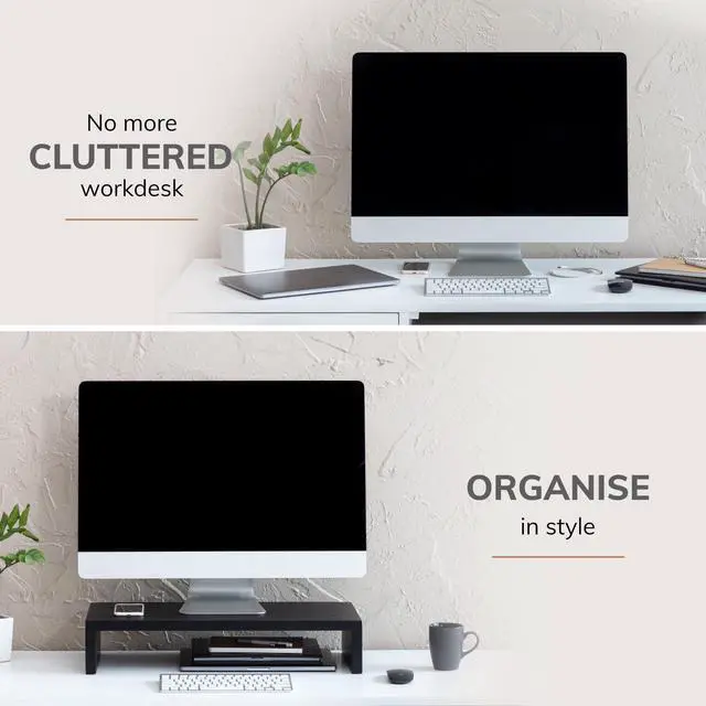 Alt view image 5 of 5 - Anji Mountain Wooden Monitor Stand - Elegant Monitor Riser, Perfect Monitor Stand for Desk Organization, Durable Wood Construction monitor stands, Enhances Ergonomics and Workspace Efficiency,Black