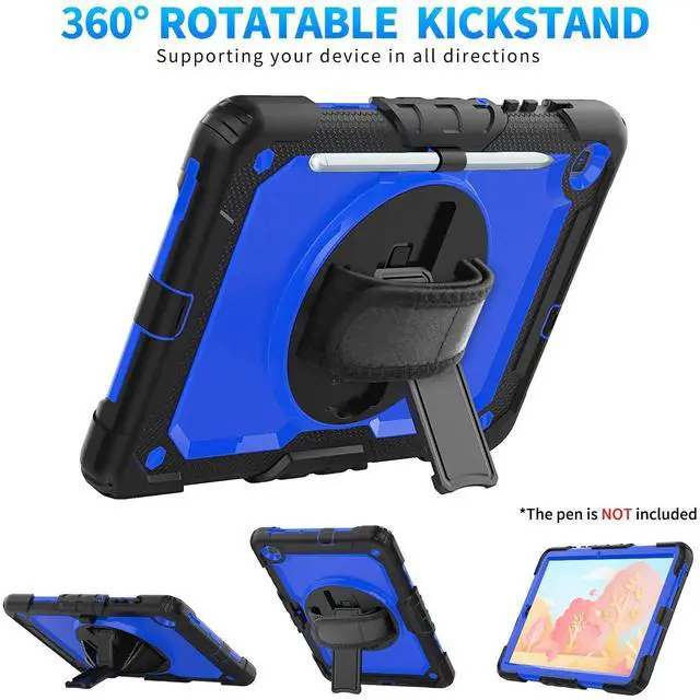 Alt view image 4 of 5 - Timecity Case for Samsung Galaxy Tab S6 Lite 10.4" 2024/2022/2020 (SM-P620/ P625/ P610/ P615), with Built-in Screen Protector&360 Degree Swivel Stand&Hand Strap&Shoulder Strap, Black+Dark Blue