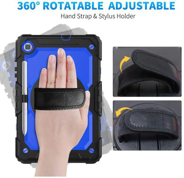 Alt view image 5 of 5 - Timecity Case for Samsung Galaxy Tab S6 Lite 10.4" 2024/2022/2020 (SM-P620/ P625/ P610/ P615), with Built-in Screen Protector&360 Degree Swivel Stand&Hand Strap&Shoulder Strap, Black+Dark Blue
