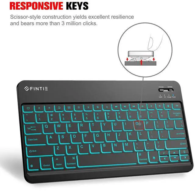 Alt view image 4 of 5 - Fintie 11-Inch Ultrathin Wireless Bluetooth Keyboard - [7 Color Backlit] Ultra-Slim Portable for iPad Samsung Tablet, iPhone Smartphone, iOS, Android Tablets Phone, Black