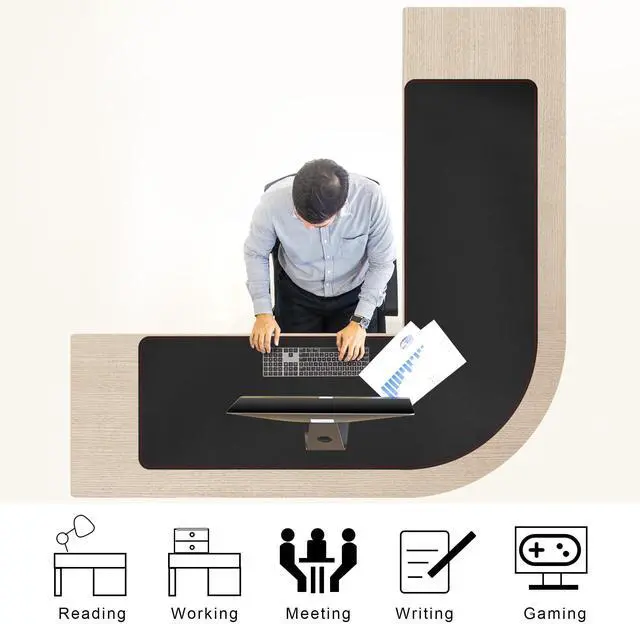 Alt view image 4 of 5 - ZORESYN 63" L-Shaped Gaming Desk Mat Mouse pad, Computer Corner Desk Pad, Home Office Writing Desk Pad Protector, Large Waterproof PU Leather Corner Mousepad - Black, (157+160) x50cm