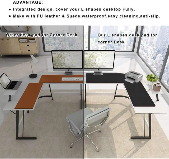 Alt view image 3 of 5 - ZORESYN 63" L-Shaped Gaming Desk Mat Mouse pad, Computer Corner Desk Pad, Home Office Writing Desk Pad Protector, Large Waterproof PU Leather Corner Mousepad - Black, (157+160) x50cm