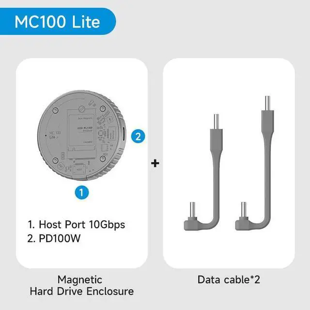 Alt view image 2 of 5 - Hagibis Magnetic M.2 2230 NVMe SSD Enclosure with Magsafe for iPhone 16 15 Pro Max ProRes, USB C 3.2 Gen2 10Gbps to NVMe Adapter, Aluminum External SSD Case for MacBook, iPad Pro, Android (MC100 Lite)