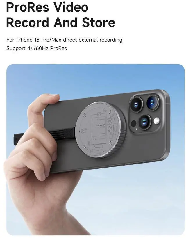 Alt view image 4 of 5 - Hagibis Magnetic M.2 2230 NVMe SSD Enclosure with Magsafe for iPhone 16 15 Pro Max ProRes, USB C 3.2 Gen2 10Gbps to NVMe Adapter, Aluminum External SSD Case for MacBook, iPad Pro, Android (MC100 Lite)