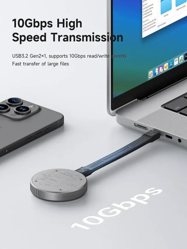Alt view image 5 of 5 - Hagibis Magnetic M.2 2230 NVMe SSD Enclosure with Magsafe for iPhone 16 15 Pro Max ProRes, USB C 3.2 Gen2 10Gbps to NVMe Adapter, Aluminum External SSD Case for MacBook, iPad Pro, Android (MC100 Lite)