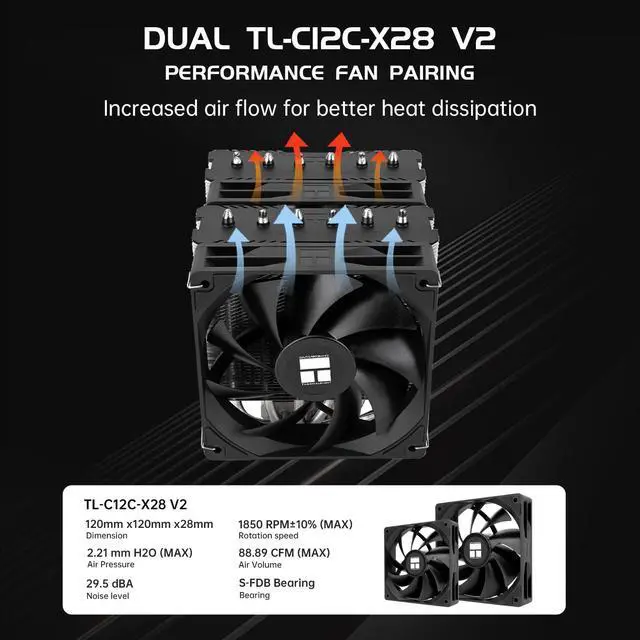 Alt view image 4 of 5 - Peerless Assassin 120 SE V2 CPU Cooler  6 Heat Pipes, 120mm PWM Fans, 1850RPM, 88.89CFM  Compatible with AMD AM4/AM5 & Intel LGA115X/1200/1700/1851 CPUs