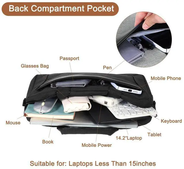 Alt view image 3 of 5 - uxcell 14.1-15.4 Inch Laptop Briefcase Bag, Water-Resistant Laptop Shoulder Bag, Expandable Business Crossbody Bag, Multi-function Computer Carrying Bag for Travel College, Black